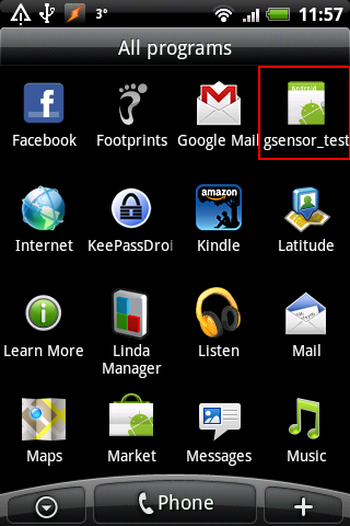 device screenshot with program list