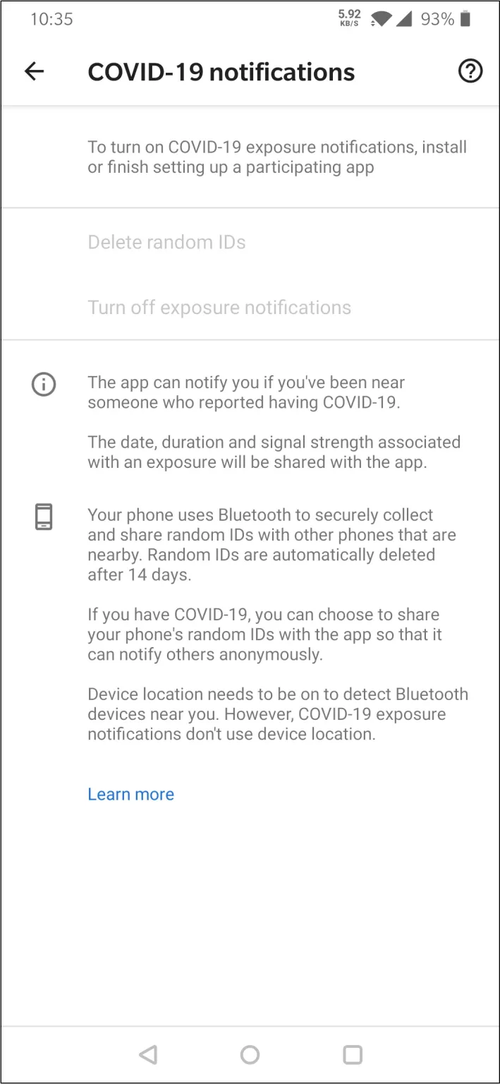 android covid 19 notification settings