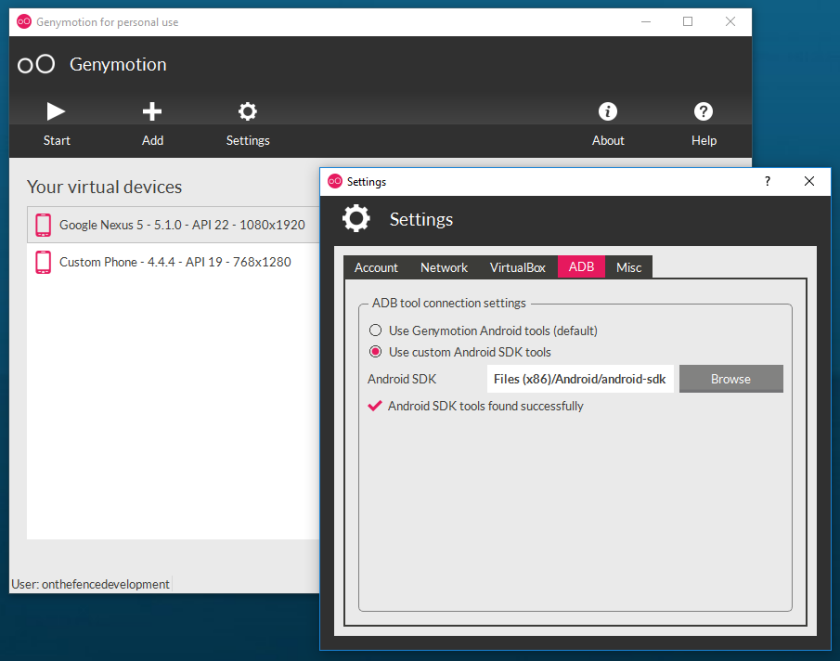 genymotion debug bridge settings