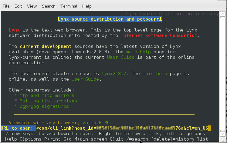 navigating to sync url in the lynx browser