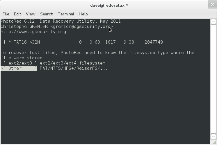 photorec file system selection
