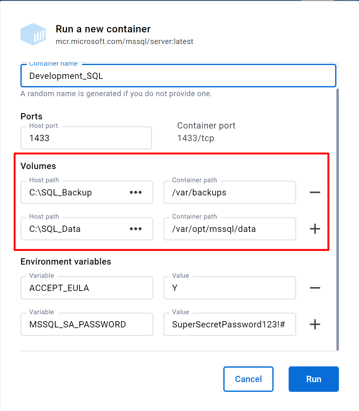 Docker Desktop - Run Container with Volume Configuration