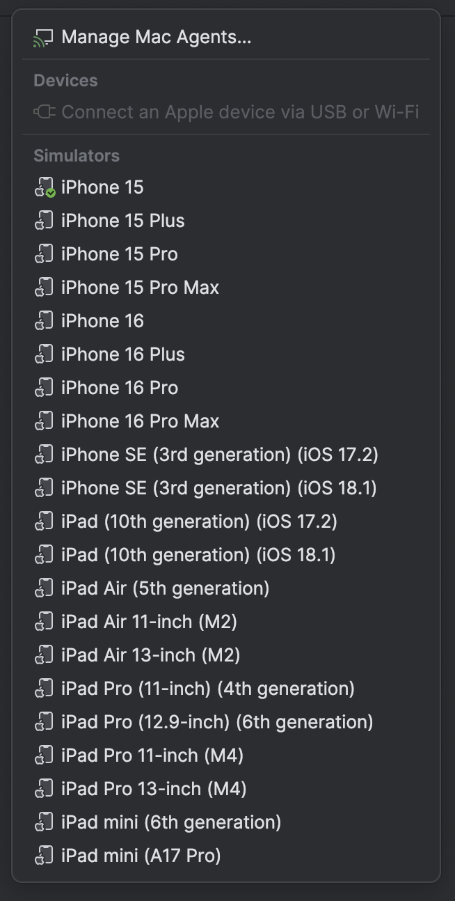 Jetbrains Rider iOS Device List