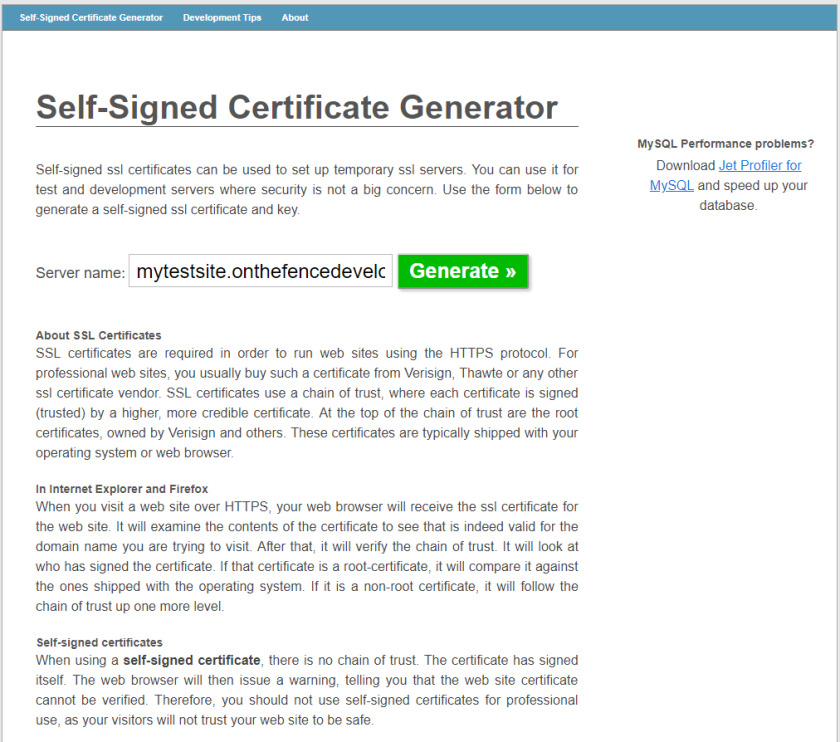 self signed certificate generator website